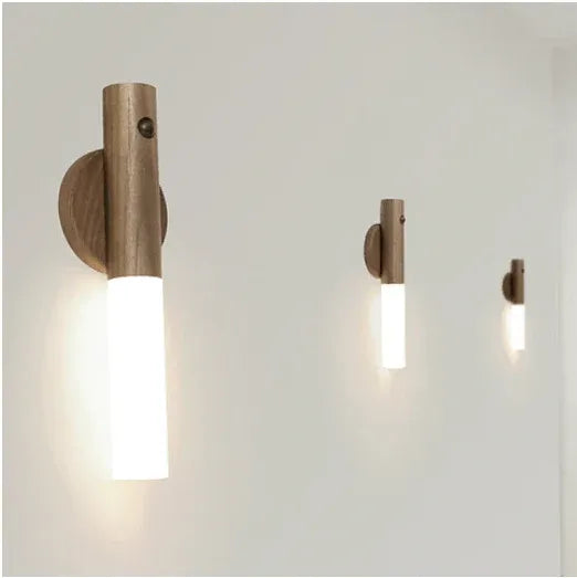Smart Motion LED Wood Night Light – USB Rechargeable Lamp