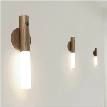 Smart Motion LED Wood Night Light – USB Rechargeable Lamp