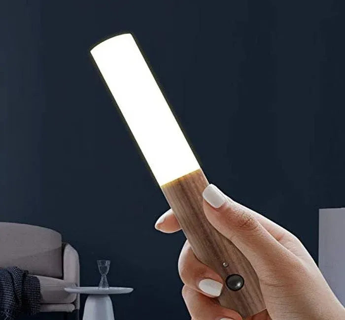 Smart Motion LED Wood Night Light – USB Rechargeable Lamp