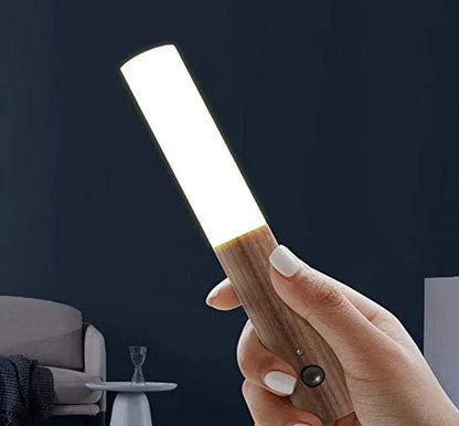 Smart Motion LED Wood Night Light – USB Rechargeable Lamp