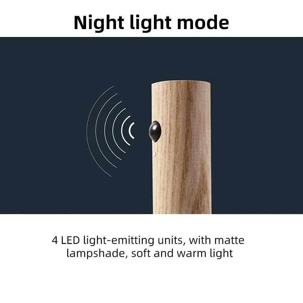 Smart Motion LED Wood Night Light – USB Rechargeable Lamp