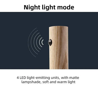 Smart Motion LED Wood Night Light – USB Rechargeable Lamp