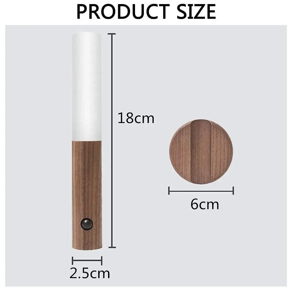 Smart Motion LED Wood Night Light – USB Rechargeable Lamp