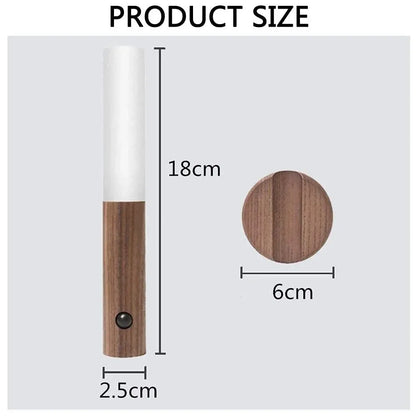 Smart Motion LED Wood Night Light – USB Rechargeable Lamp