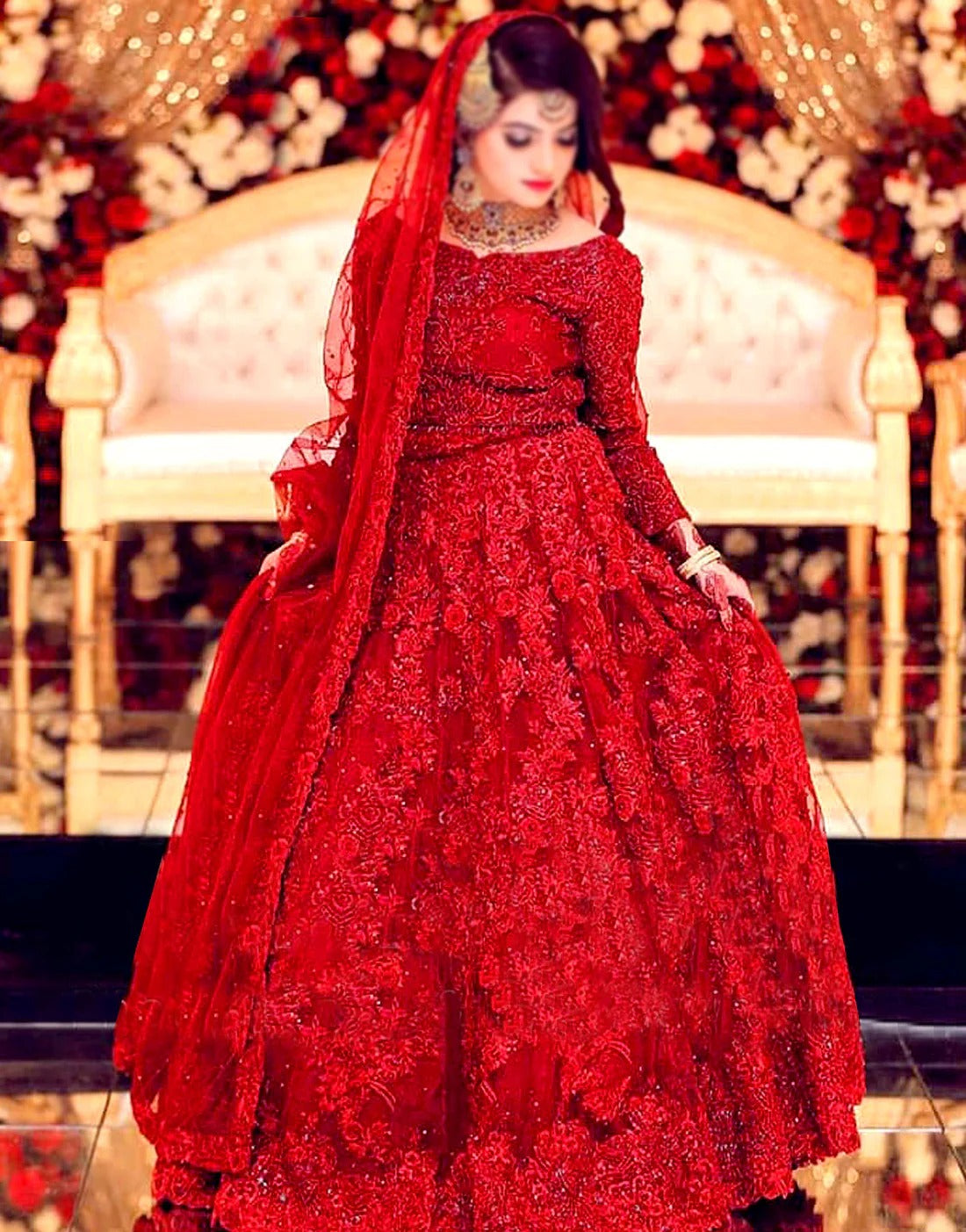 Heavy Embroidered Net Bridal Maxi Dress Design with 3D Handwork Design