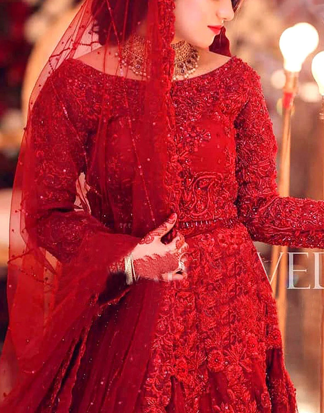 Heavy Embroidered Net Bridal Maxi Dress Design with 3D Handwork Design