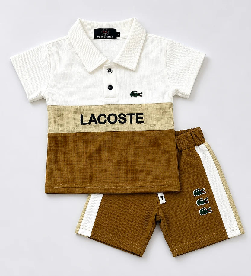 Boys Textured Polo T-Shirt & Shorts Co-Ord Set